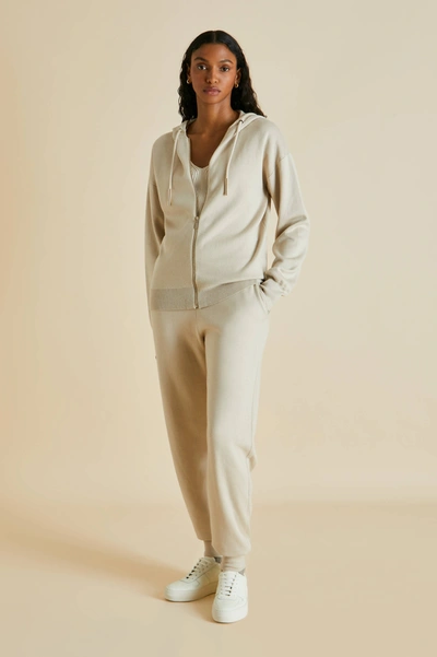 Shop Olivia Von Halle Della Kasbah Cream Tracksuit In Silk-cashmere