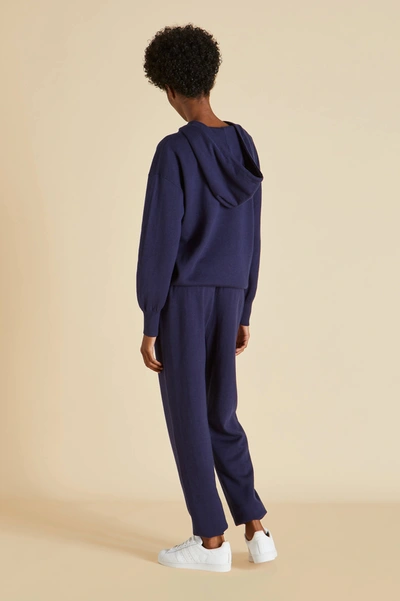 Shop Olivia Von Halle Gia Paris Navy Tracksuit In Silk-cashmere