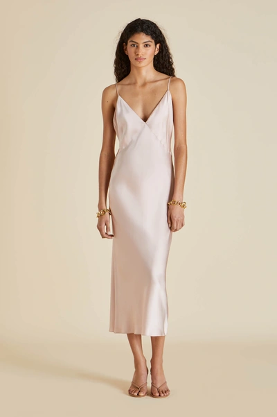 Shop Olivia Von Halle Issa Oyster Slip Dress In Silk Satin