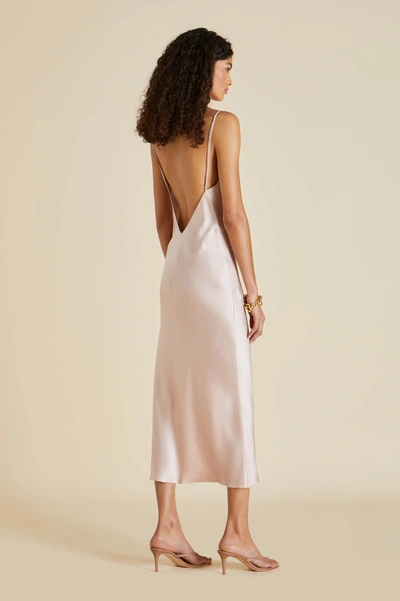 Shop Olivia Von Halle Issa Oyster Slip Dress In Silk Satin