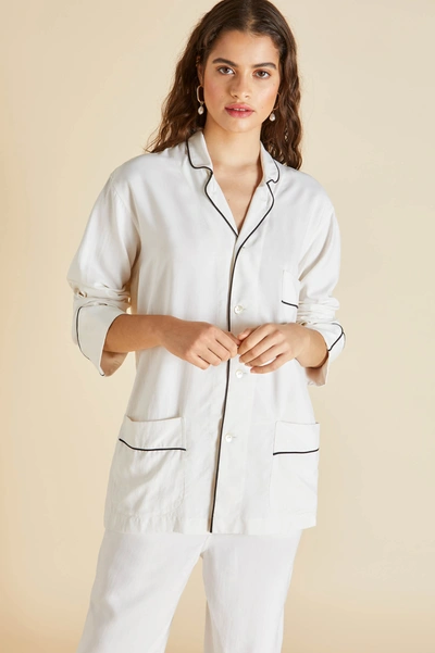 Shop Olivia Von Halle Laurent Ivory Sandwashed Silk Pyjama Set