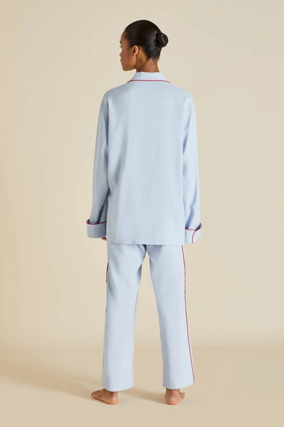 Shop Olivia Von Halle Laurent Cerulean Blue Pyjamas In Sandwashed Silk