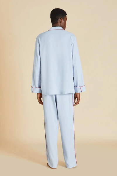 Shop Olivia Von Halle Laurent Cerulean Blue Pyjamas In Sandwashed Silk