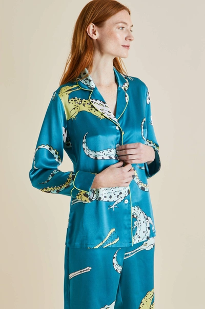 Shop Olivia Von Halle Lila Regal Blue Crocodile Silk Satin Pyjamas