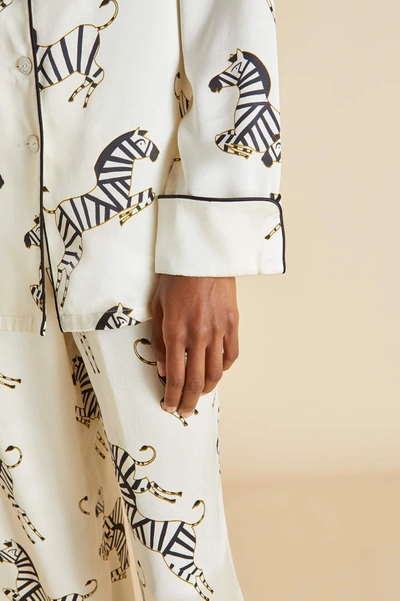Shop Olivia Von Halle Lila Zebedee Ivory Silk Satin Pyjama Set