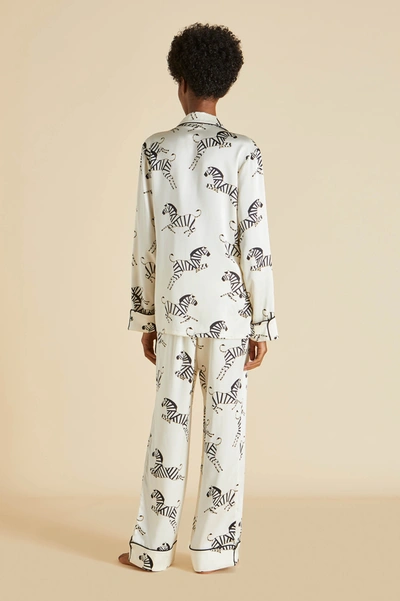 Shop Olivia Von Halle Lila Zebedee Ivory Pyjama Set In Silk Satin