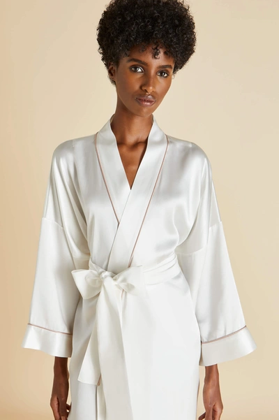 Shop Olivia Von Halle Mimi Ivory Oyster Robe In Silk Satin