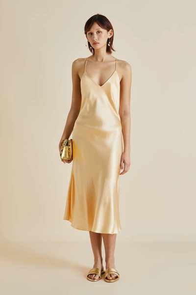 Shop Olivia Von Halle Mossy Bellini Orange Silk Satin Slip Dress