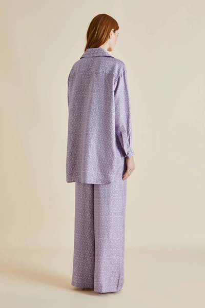 Shop Olivia Von Halle Wolfe Horizon Lilac Geometric Silk Twill Pyjamas