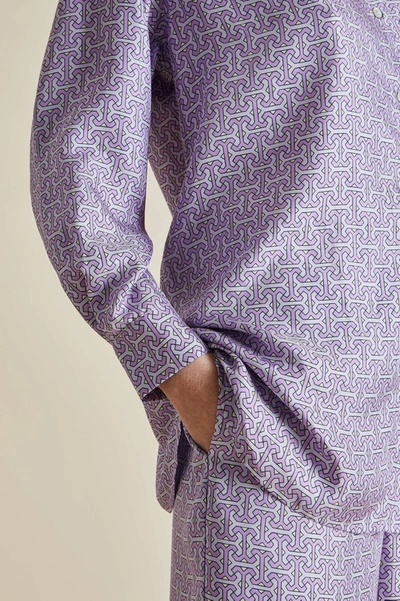 Shop Olivia Von Halle Wolfe Horizon Lilac Geometric Silk Twill Pyjamas