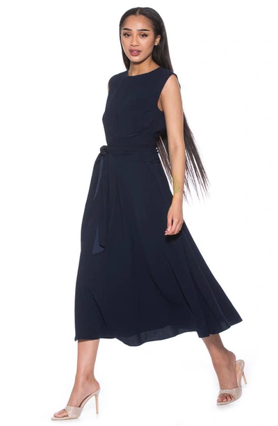 Shop Alexia Admor Paris Sleeveless Asymmetric Tie Midi Dress In Navy