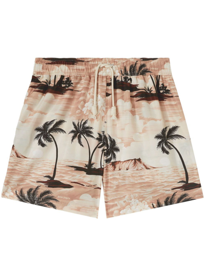 Shop Palm Angels Hawaiian Dream Swimshorts In Beige