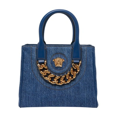 Shop Versace Le Medusa Bag In Navy Blue  Gold