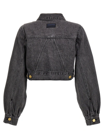 Shop Ganni Jewel Button Cropped Jacket In Gray