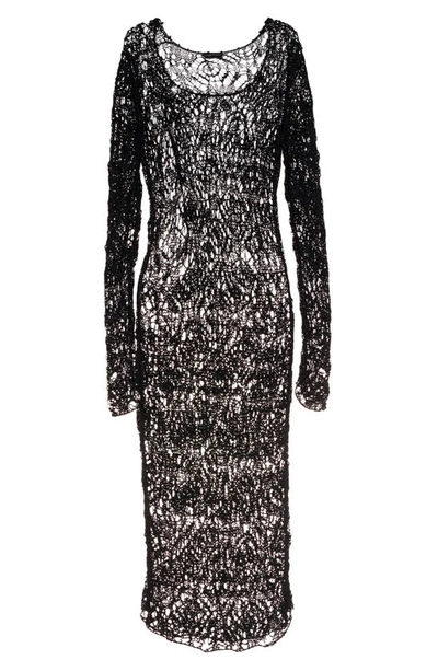 Shop Tom Ford Fine Crochet Lace Long Sleeve Midi Dress In Black