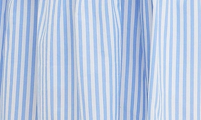 English Factory Puff Sleeve Tiered Midi Dress In Blue Stripe