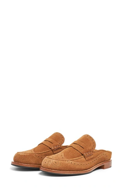 The Office Of Angela Scott Miss Emma Brogue Suede Mules In Cognac Suede