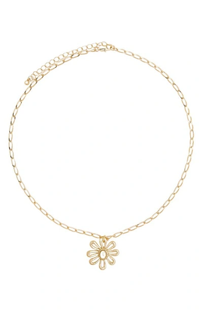 Shop Petit Moments Carol Flower Pendant Necklace In Gold