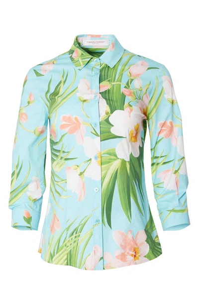 Carolina Herrera Floral Stretch Cotton Button-up Shirt In Aquamarine Mult