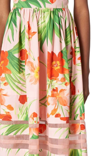 Shop Carolina Herrera Poppy Print Cotton Stretch Poplin Midi Dress In Shell Pink Multi