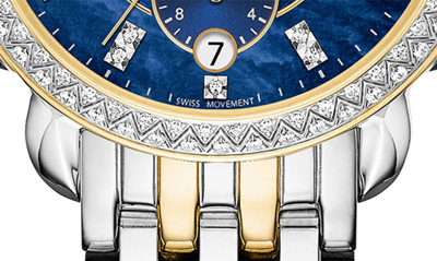 Shop Michele Sidney Chronograph Diamond Watch Head & Bracelet, 38mm In Gold/ Silver/ Deep Blue Mop