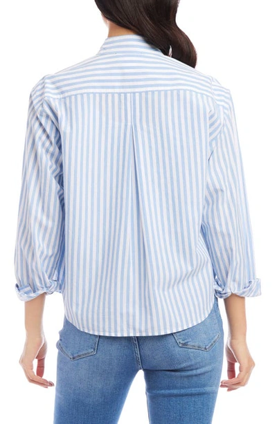 Shop Karen Kane Stripe Cotton Shirt Jacket In Blue Stripe