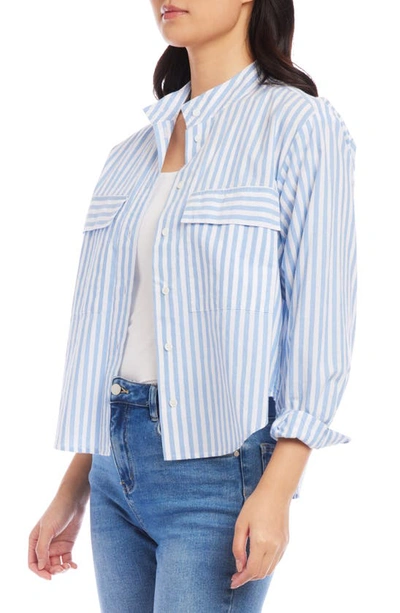 Shop Karen Kane Stripe Cotton Shirt Jacket In Blue Stripe