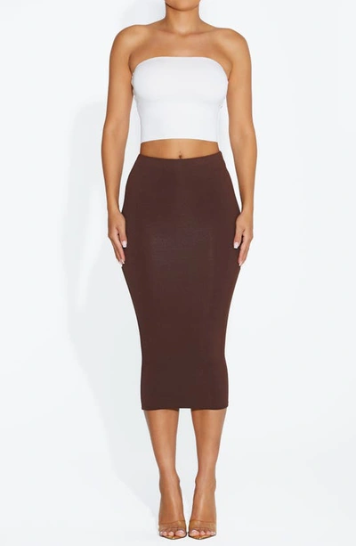 Shop Naked Wardrobe Nw Bae-sic Midi Skirt In Chocolate