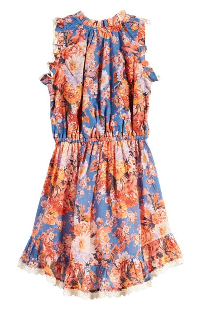 Shop Zimmermann Kids' Devi Floral Sleeveless Flip Dress In Blue Floral