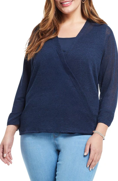 Shop Nic + Zoe Nic+zoe '4-way' Three Quarter Sleeve Convertible Cardigan In Dark Indigo