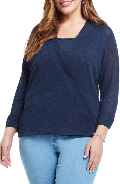 Shop Nic + Zoe Nic+zoe '4-way' Three Quarter Sleeve Convertible Cardigan In Dark Indigo