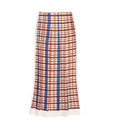 Victoria Beckham Woman Pleated Checked Crepe Midi Skirt Ivory In Multicoloured