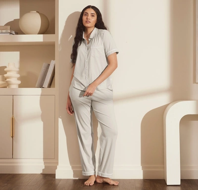 Shop Boll & Branch Organic Soft Knit Short Sleeve & Pants Pajama Set In Mist
