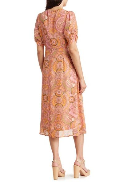 Shop Bcbgeneration Puff Sleeve Button Front Midi Dress In Retro Paisley