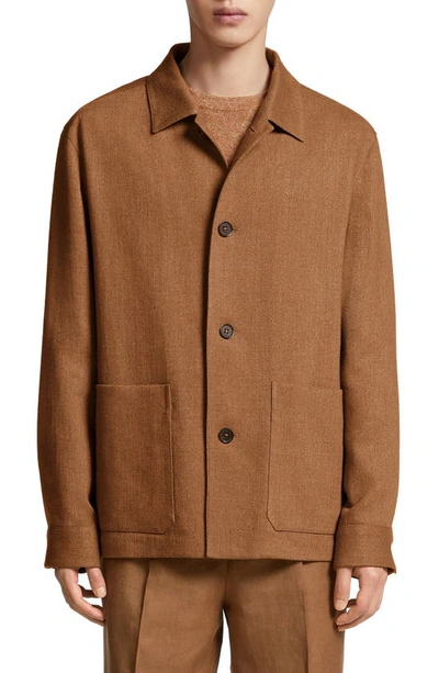 Shop Zegna Silk & Linen Blend Chore Jacket In Vicuna