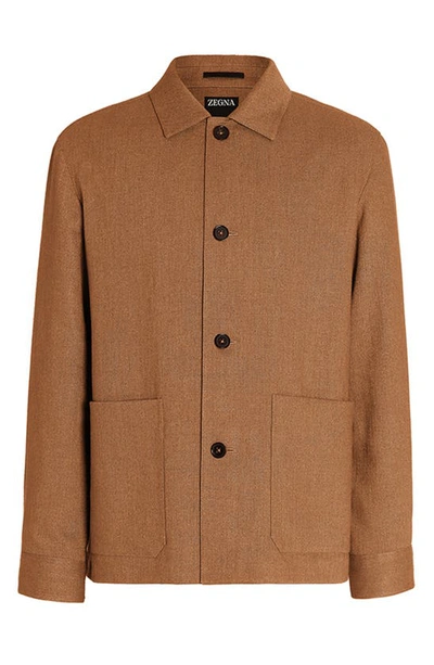 Shop Zegna Silk & Linen Blend Chore Jacket In Vicuna