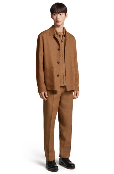 Shop Zegna Silk & Linen Blend Chore Jacket In Vicuna