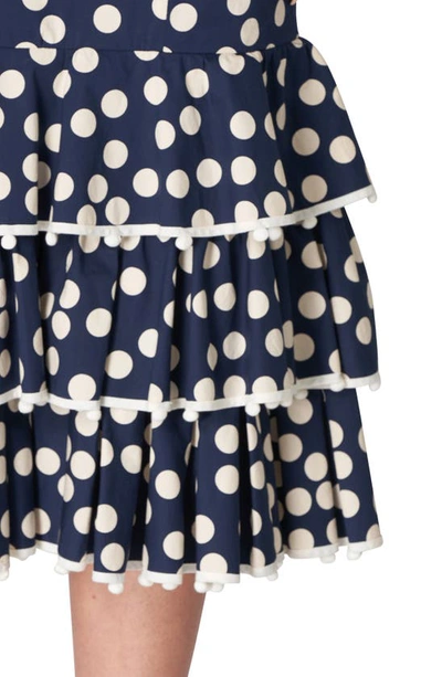 Shop Carolina Herrera Polka Dot Tiered Ruffle Stretch Cotton Dress In Midnight Multi