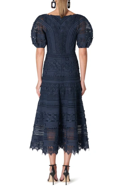 Shop Carolina Herrera Embroidered Puff Sleeve Dress In Midnight