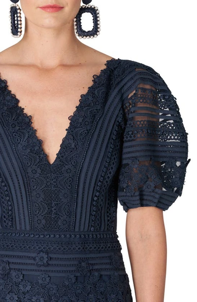 Shop Carolina Herrera Embroidered Puff Sleeve Dress In Midnight