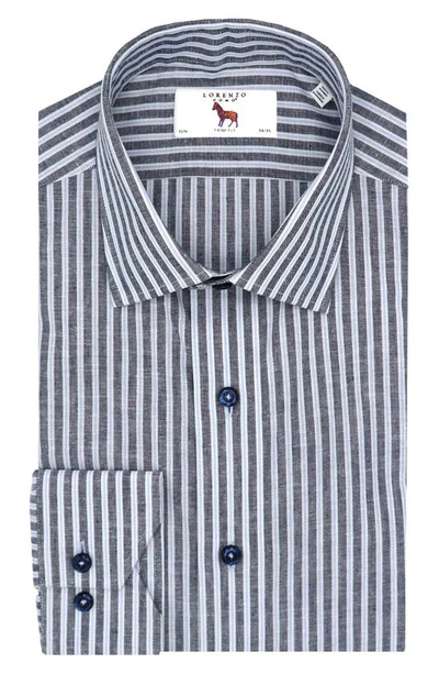 Shop Lorenzo Uomo Trim Fit Stripe Dress Shirt In Navy/ Light Blue