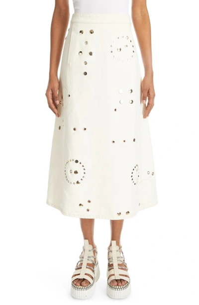 Shop Chloé Rivet Detail Recycled Cotton Blend Skirt In Iconic Milk