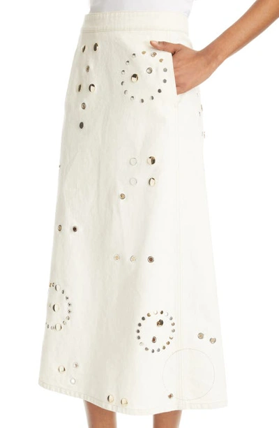 Shop Chloé Rivet Detail Recycled Cotton Blend Skirt In Iconic Milk