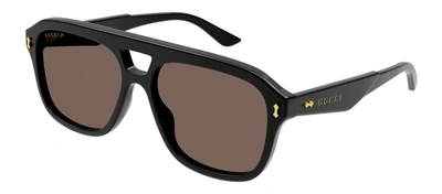 Shop Gucci Gg1263s M 002 Navigator Polarized Sunglasses In Brown