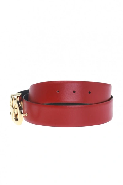 Shop Ferragamo Salvatore  Double Gancini Thin Women's 564327 Black/red Belt In Multi