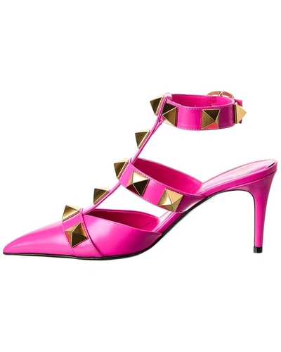 Shop Valentino Roman Stud 80 Leather Ankle Strap Pump In Pink