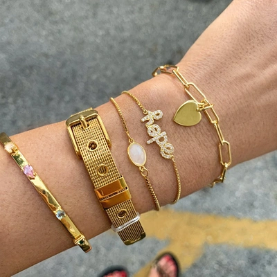 Adornia 14k Gold Plated Paperclip Chain Heart Charm Bracelet In Gold