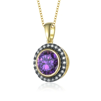 Shop Genevive Yellow Gold Plated Round Purple Cubic Zirconia Pendant Necklace In Silver