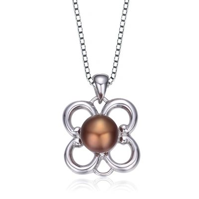 Shop Genevive Sterling Silver Faux Brown Pearl Flower Shape Necklace