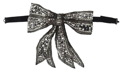 Shop Dolce & Gabbana Crystal Beaded Sequined Catwalk Necklace Women's Bowtie In Black